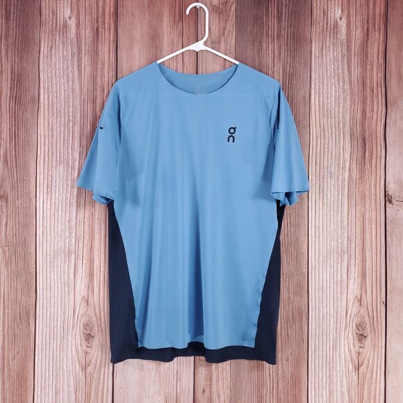 *FLAWS* On Running Mens Size Large Performance T Shirt Tee Navy Blue Athletic - Picture 1 of 12